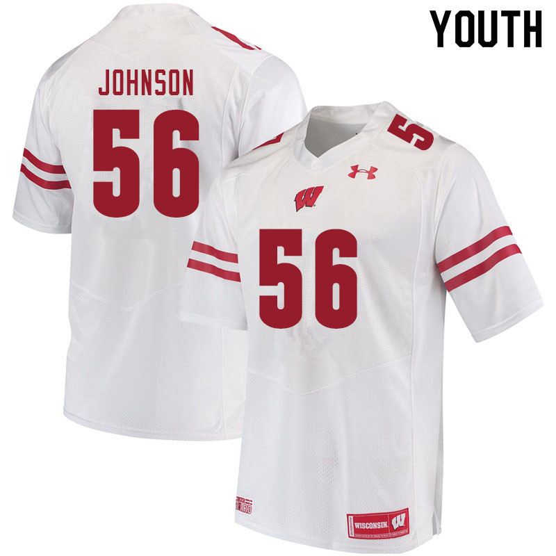 Youth #56 Rodas Johnson Wisconsin Badgers College Football Jerseys Sale-White - Click Image to Close